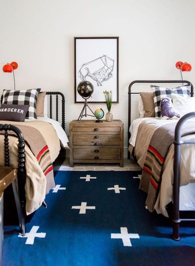 Red Lamps Twin Metal Beds