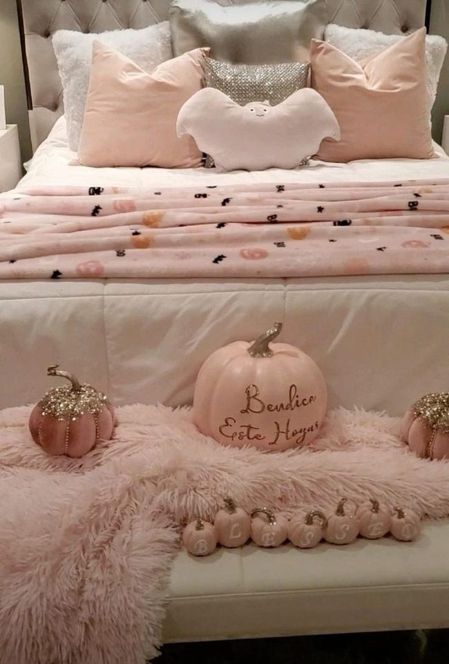 Pink Glitter Pumpkins Halloween Bedroom