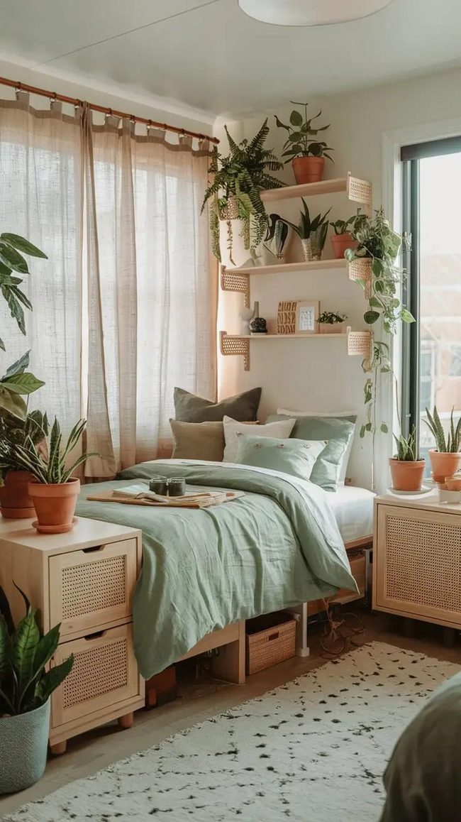 Green Dorm Room Warm Elements