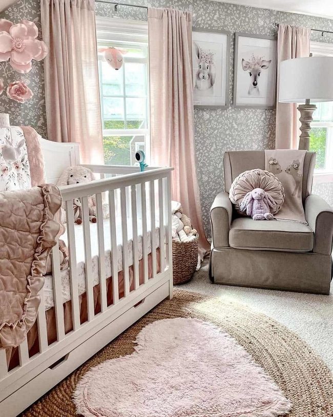 Brown Floral Nursery with Pink Accents