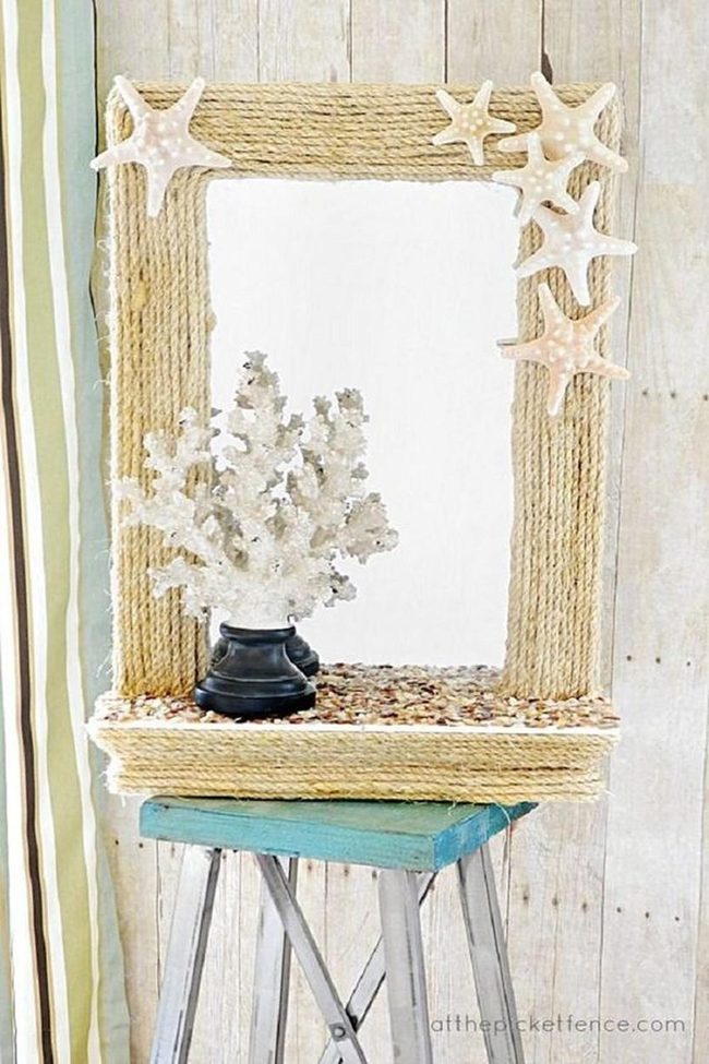 Rope-Wrapped Turquoise Beach Mirror
