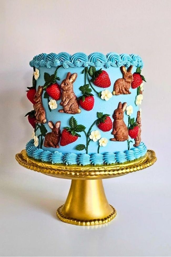 Bunny Cake And Strawberry Flower Basket