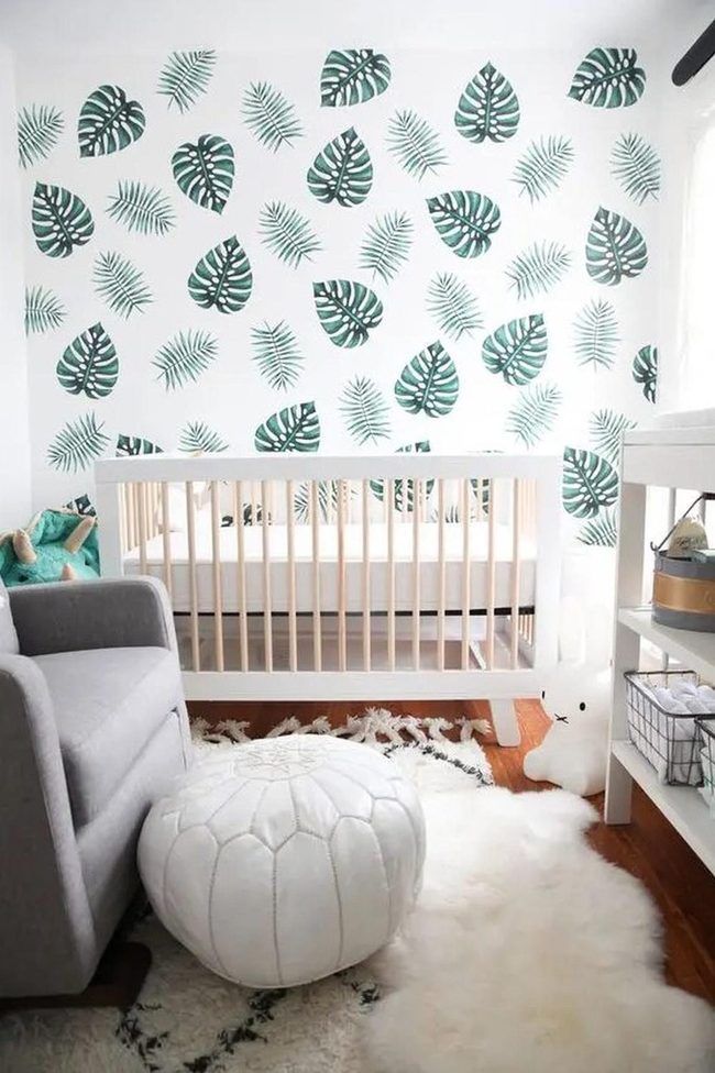 Light Wood Crib With Gray Chair
