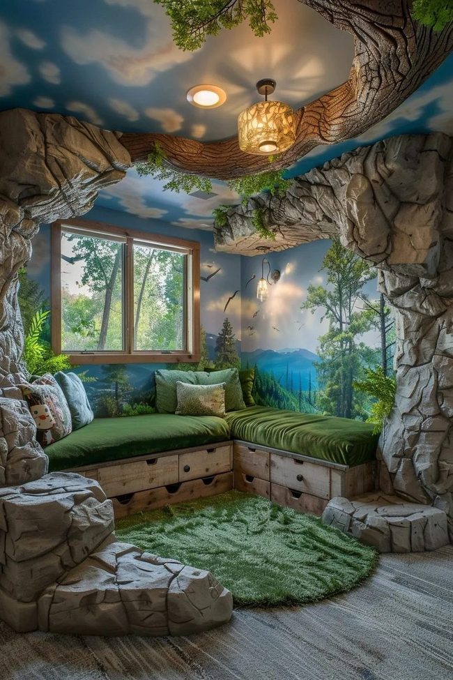 Indoor Treehouse With Stone Climbing