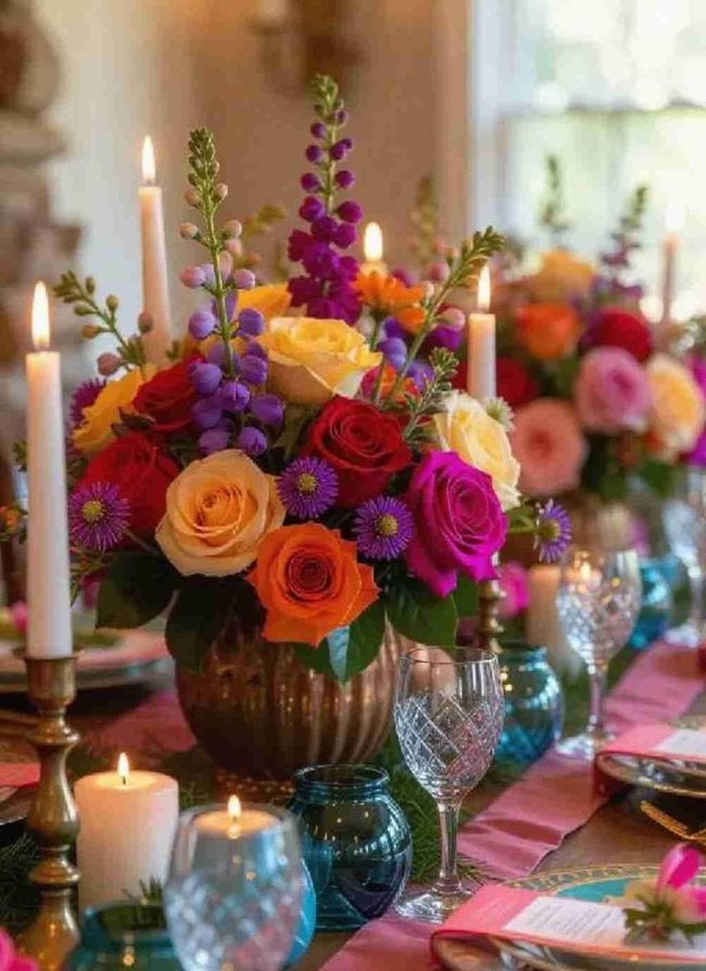 Dollar Store Table Flowers And Candles