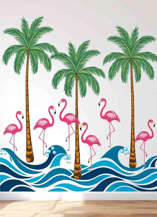 Peel-And-Stick Tropical Flamingos