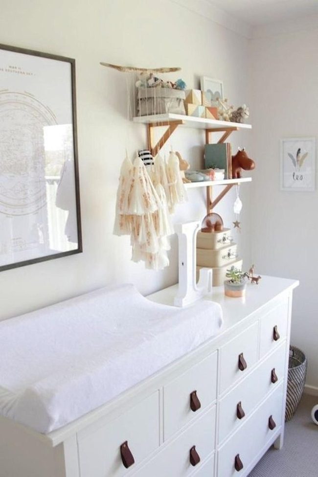 White Dresser, Wooden Shelves, Calm