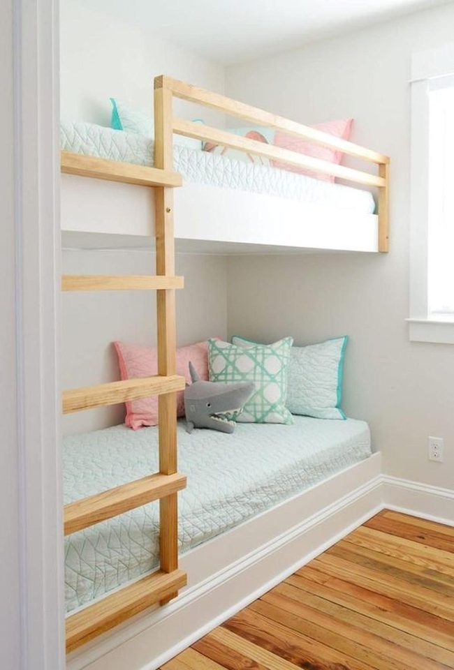 Light Blue Bunk Beds With Colorful Pillows