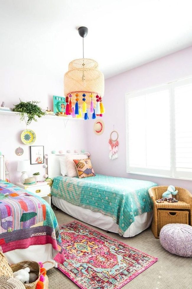 Sunlit Twin Bedroom Rainbow