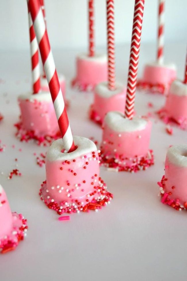 Pink Marshmallow Pops With Sprinkles