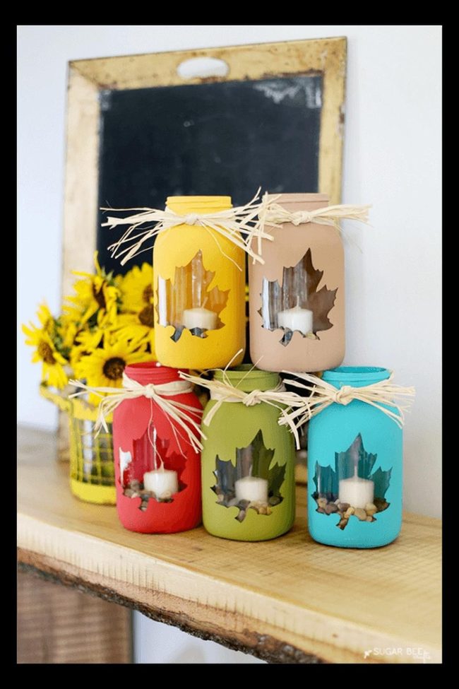 Leaf-Cutout Mason Jar Luminaries