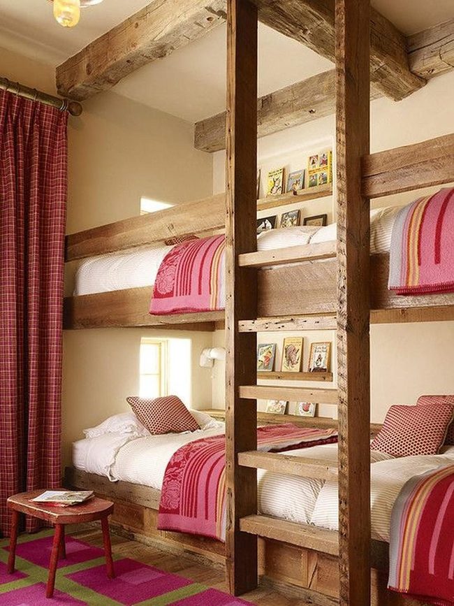Thick Wooden Bunks Pink Stripes