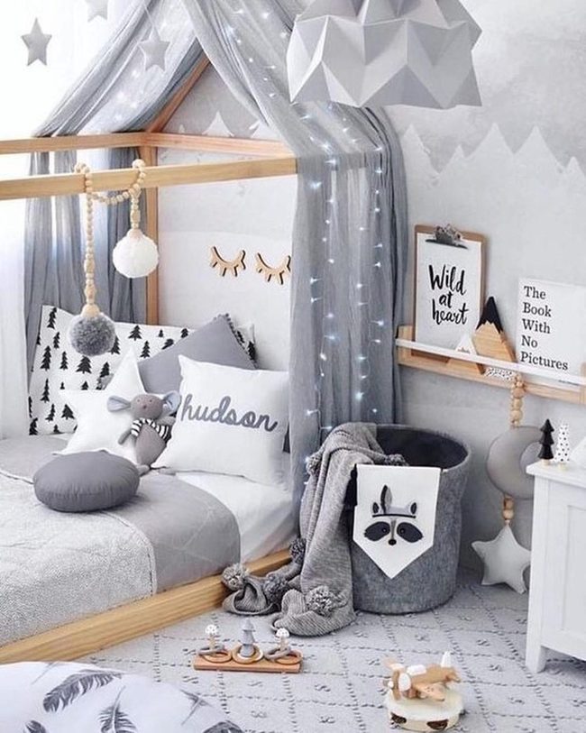 House-Shaped Bed With Fairy Lights