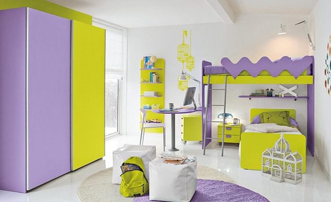 Yellow Purple Loft Bedroom