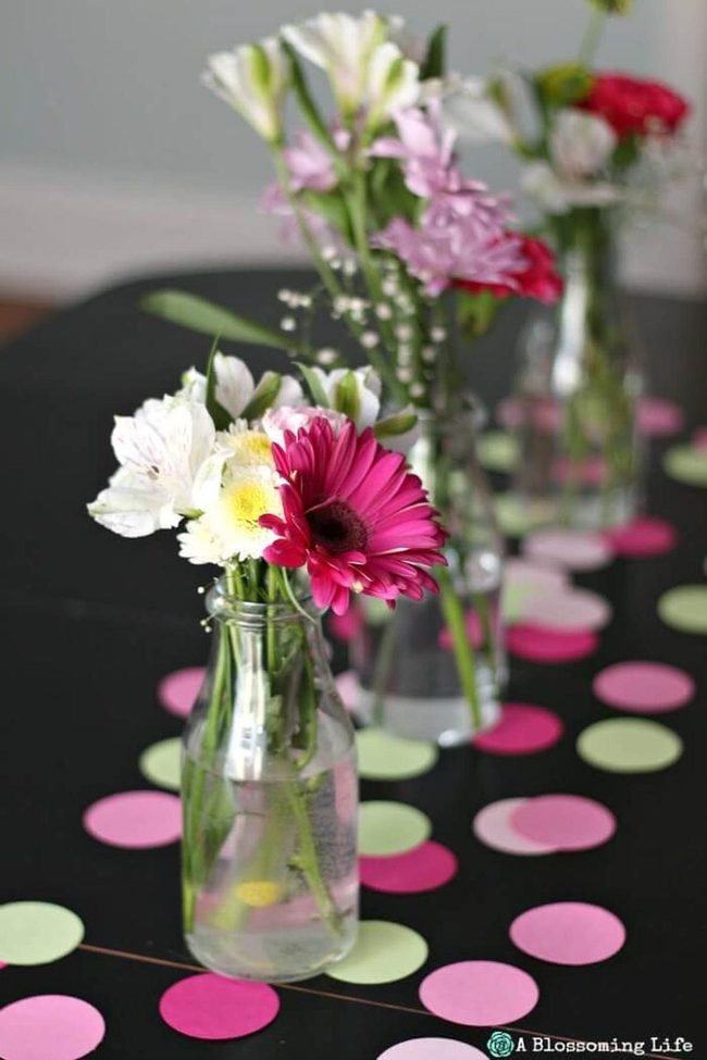 Polka Dot Milk Bottle Florals
