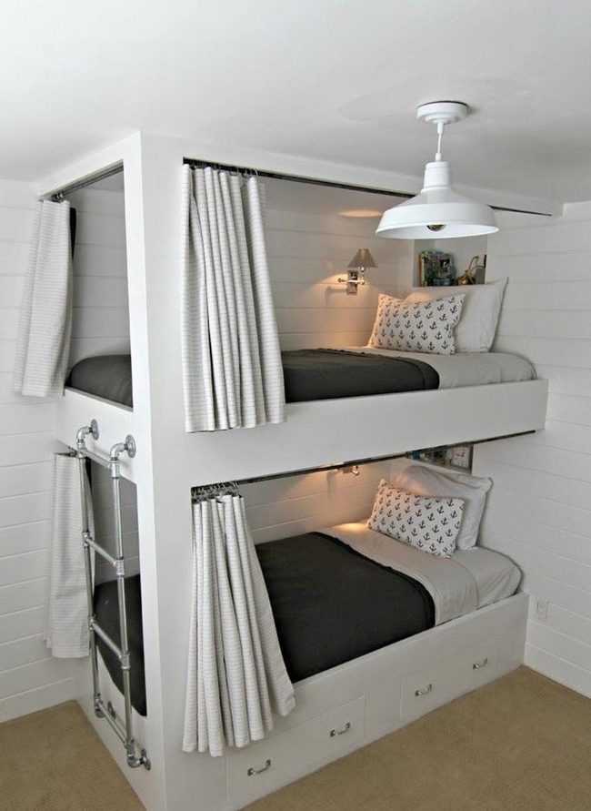 White Bunk Beds, Industrial Metal Ladder