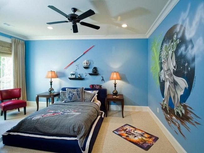 Bright Blue Star Wars Bedroom