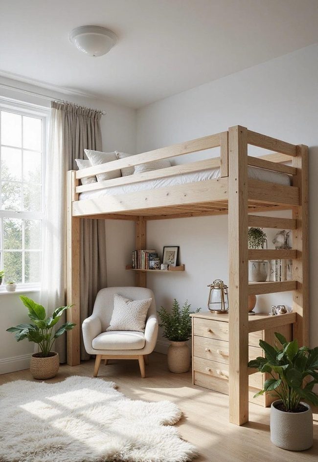 Lighting Hardwood Loft Bed Solution