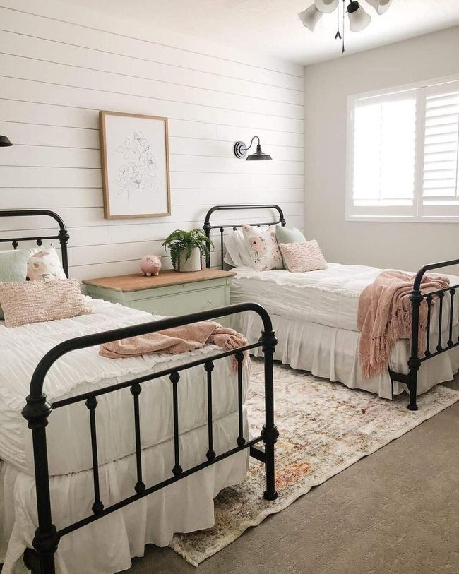 Pale Pink Twin Beds Black Frames