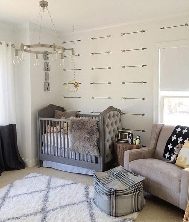 Gray Tufted Crib With Black Arrows