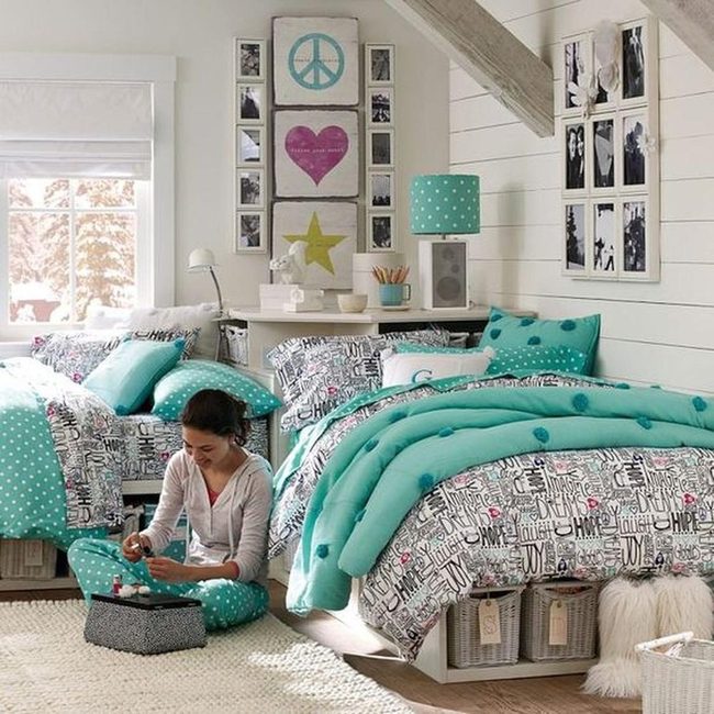 Teal Polka Dots And Peaceful Symbols