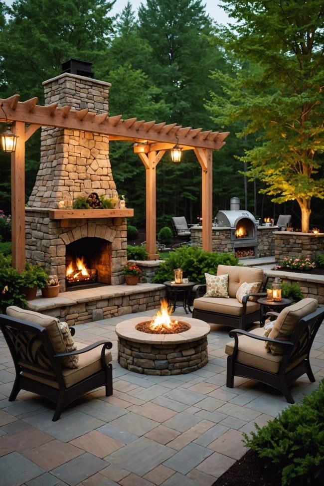 Stone Fireplace Safe Outdoor Gathering