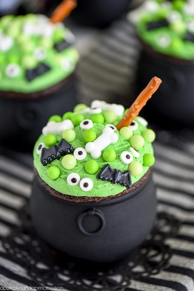 Green Witch Frosting With Pretzel Spikes