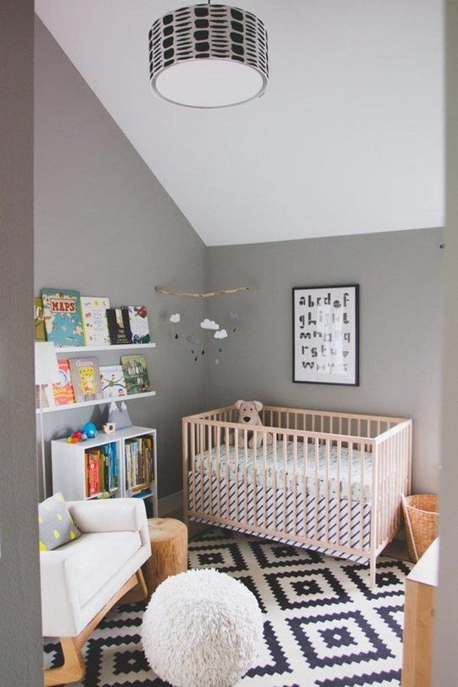 Gray Nursery, Black Geometric Lamp