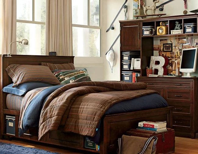 Deep Brown And Soft Blue Bedroom