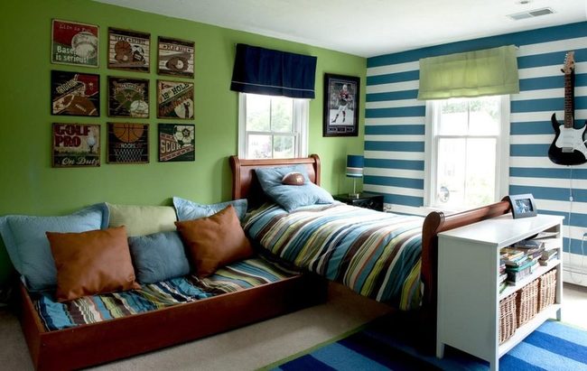 Striped Walls Green Energy Kids Room