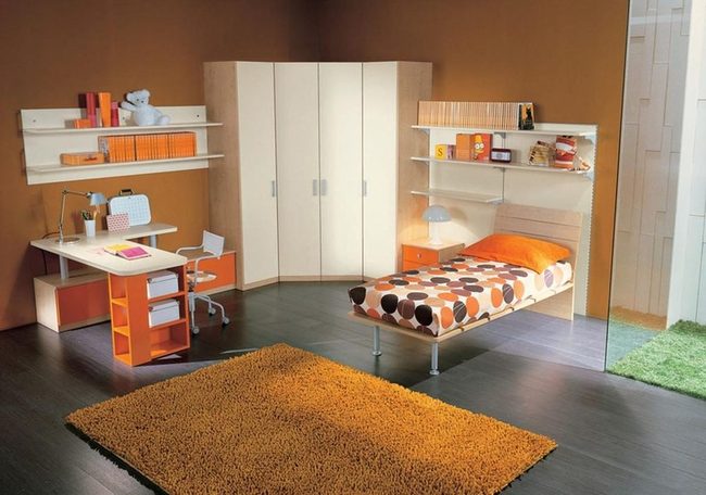 Orange Accents In Warm Brown Bedroom