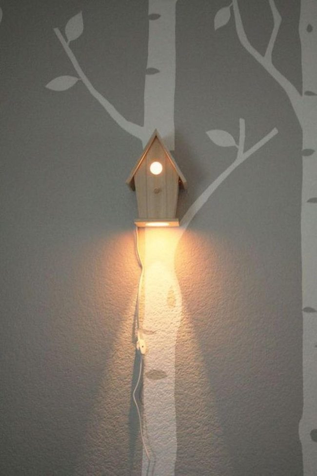 Wooden Birdhouse Wall Light