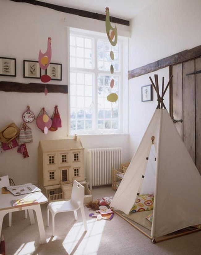 Sunlit Room With Flying Bird Mobiles