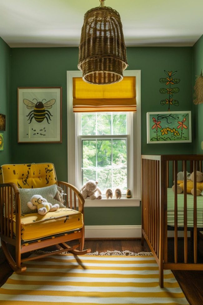 Deep Green Walls, Golden Bee Accents