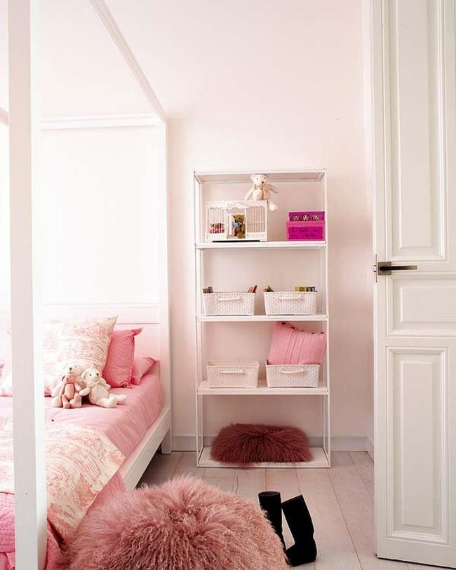 Pink Bedroom With Wooden Floors