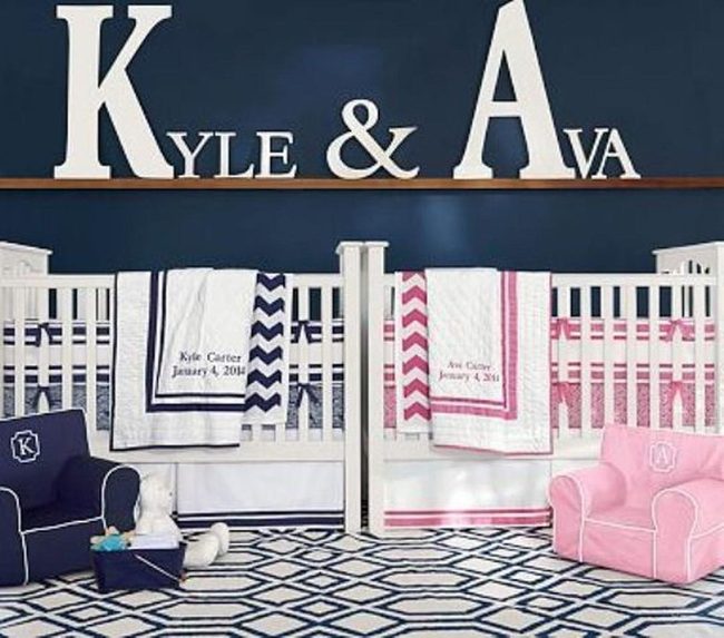 Blue Wall Twin Names Nursery