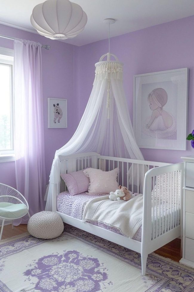 Purple Walls With White Furniture