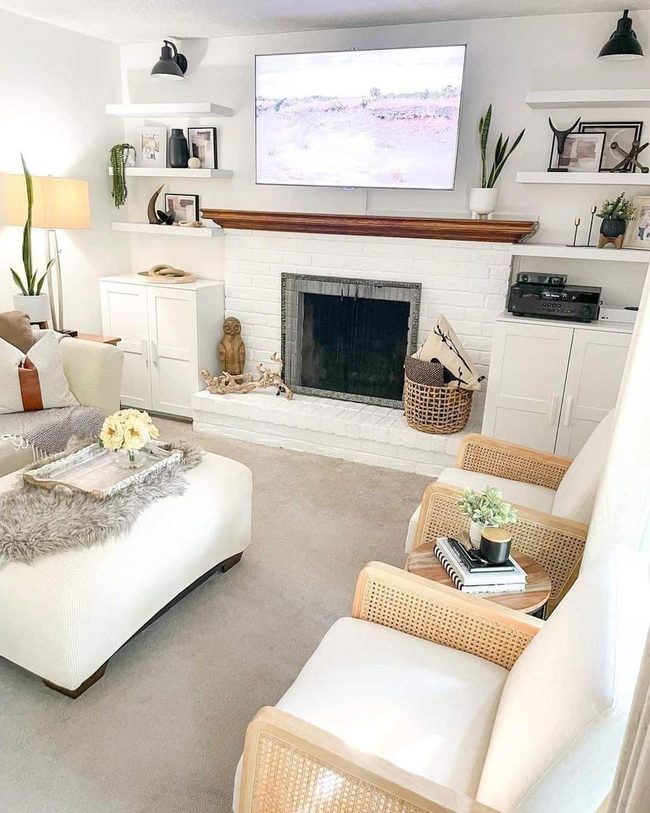 White Brick Fireplace Feature
