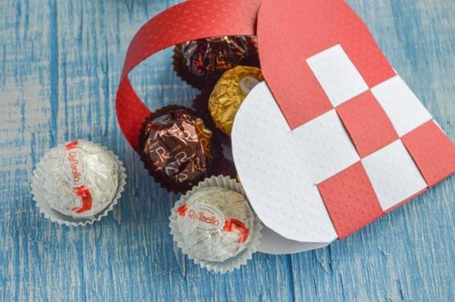 Red And White Paper Heart Basket