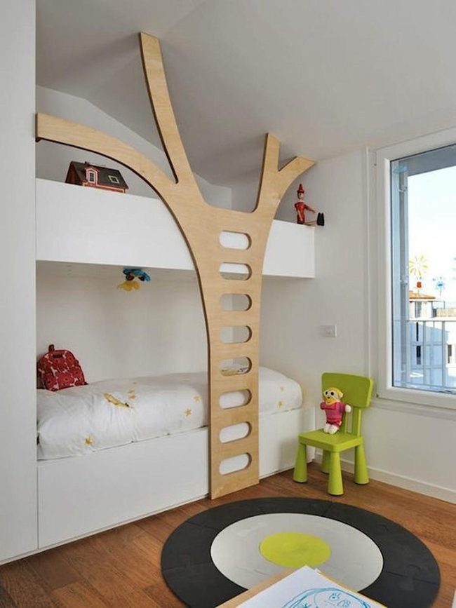 Tree-Shaped Wooden Ladder Bedroom