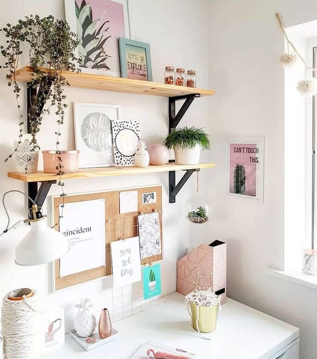 Open Shelving Workspace With Natural Accents