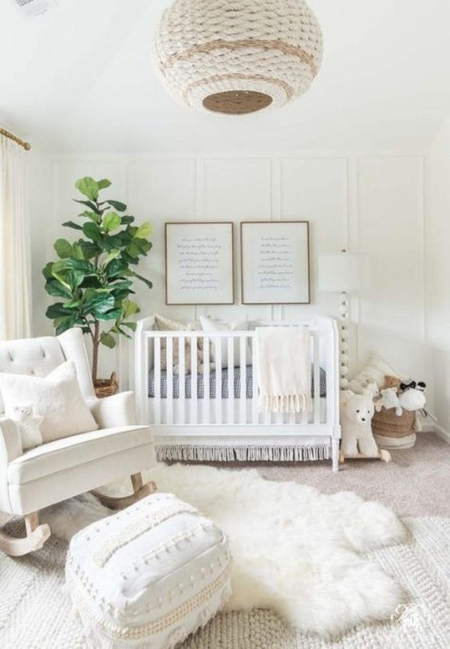 White Nursery, Striped Crib Focus