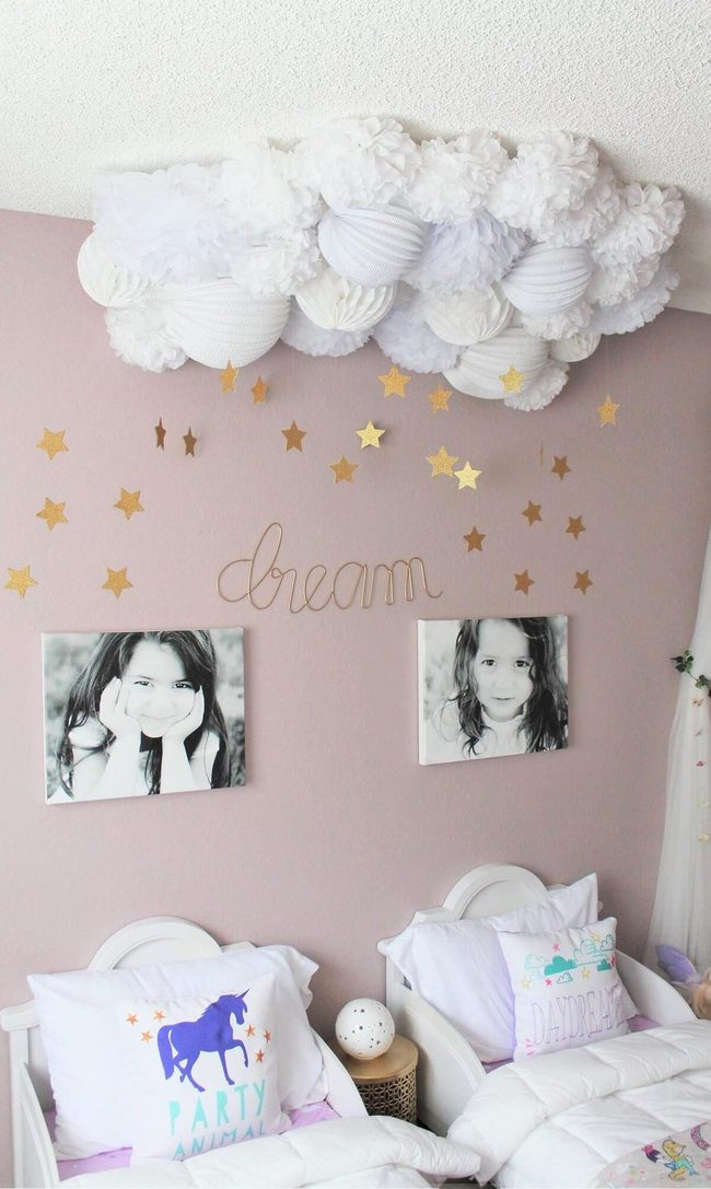 Golden Stars Float Above Fluffy Clouds