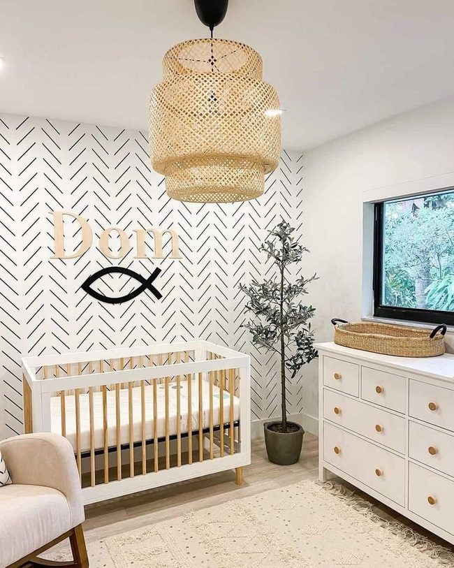 White Chevron Nursery With Gold Details