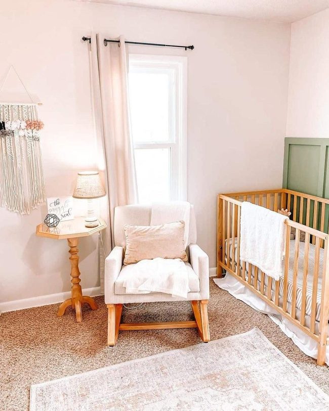 Soft Pink Sunlit Room With Wood Details