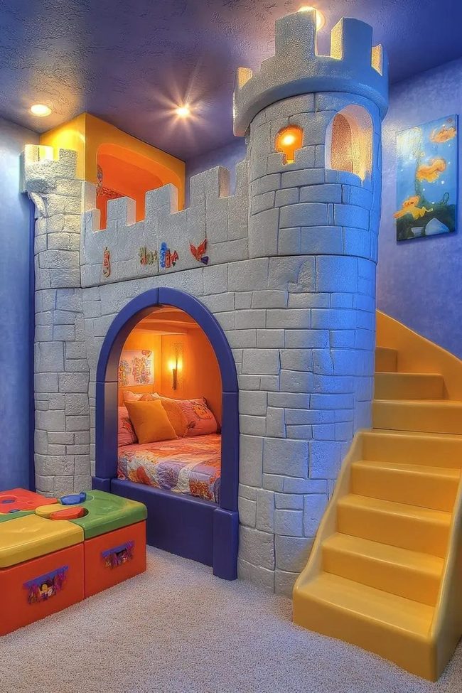 Yellow Blue Castle Bed