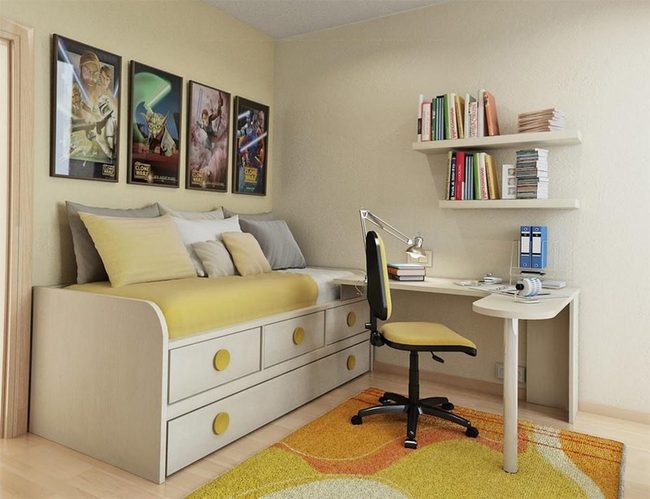 Sunny Yellow Bedroom Storage