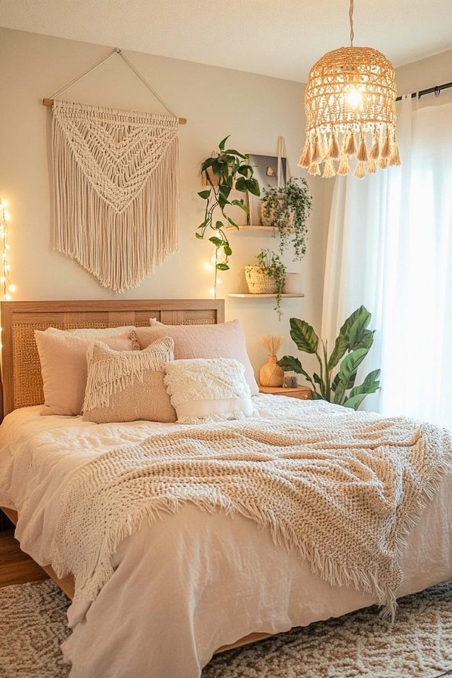 Beige Boho Sleep Sanctuary With Gold Accents