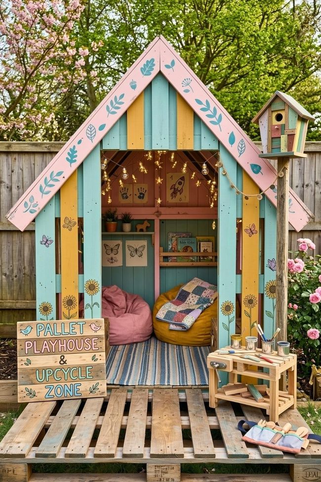 Pallet Oak Playhouse With Flower Boxes