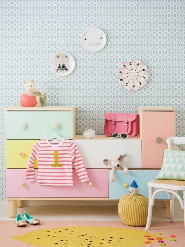Pastel Mismatched Knobs Children'S Dresser